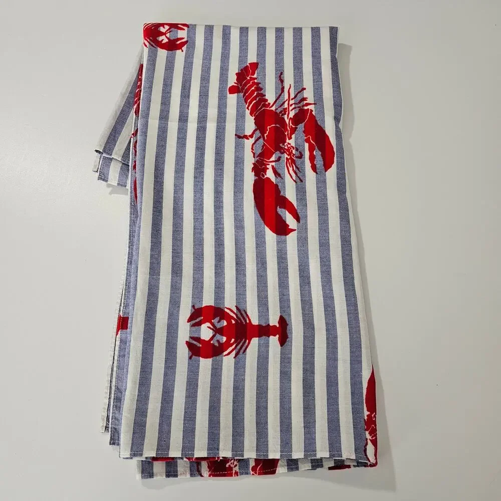 TALBOTS Nautical Preppy Striped White & Blue Red Velvety Lobster Scarf  73 x 28